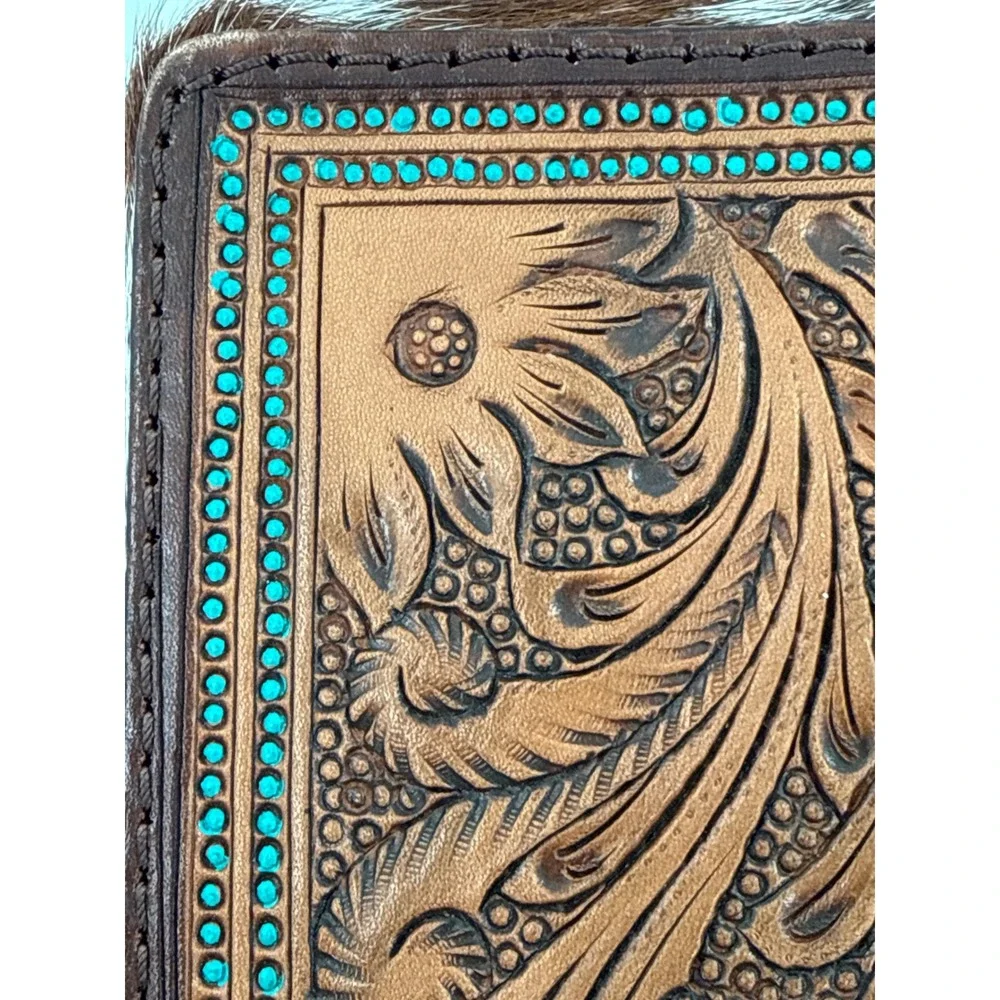 American Darling Jewelry Case Womens Brown Cowhide Hand Carved Leather Floral